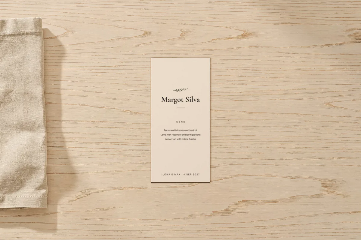 Wedding menu with name