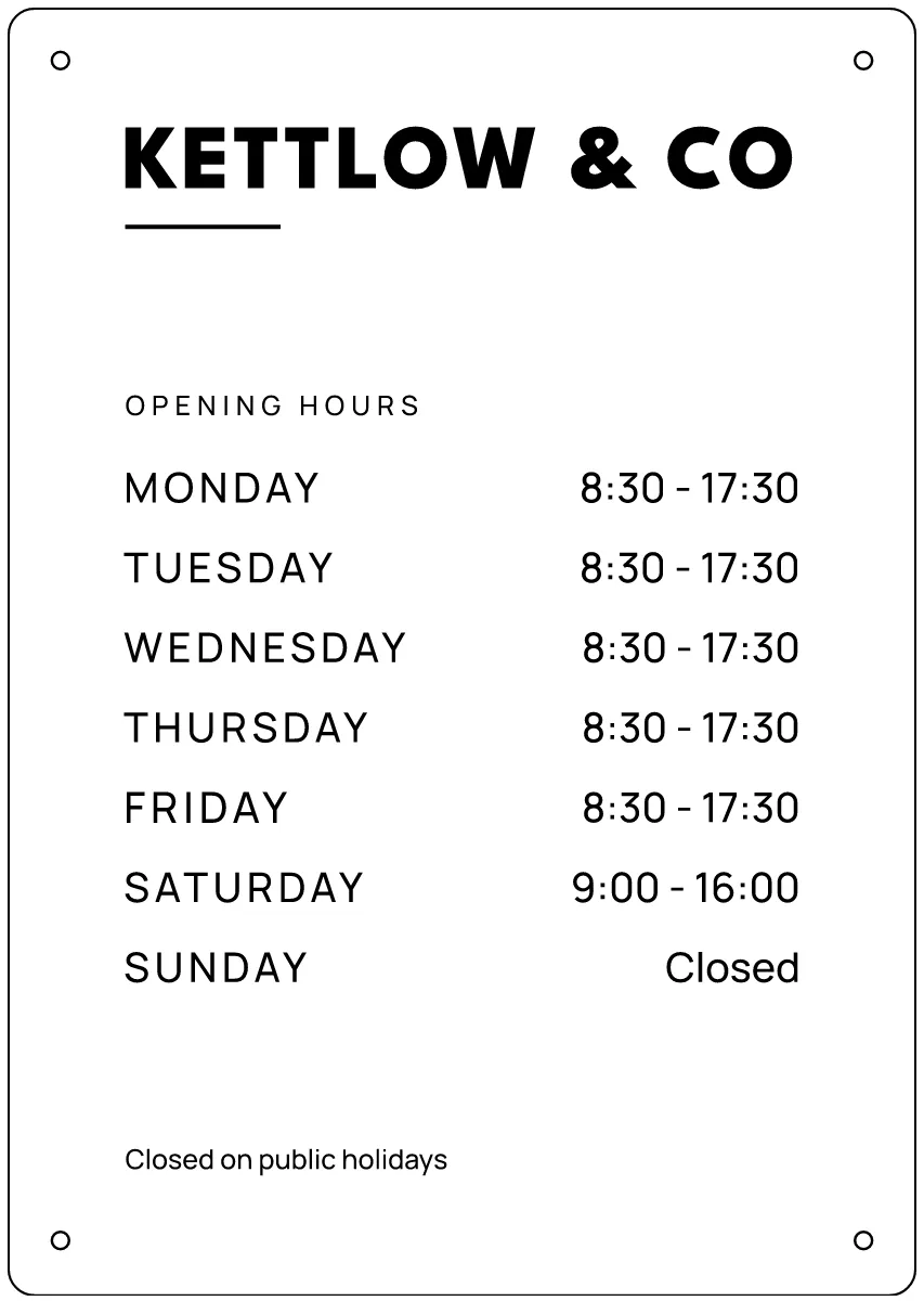 Opening hours sign as a flat design